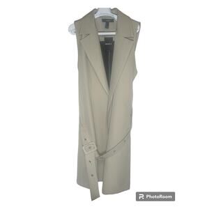 Forever 21 Sleeveless Duster Vest Belted Open Front Long Beige Womens Size L NWT